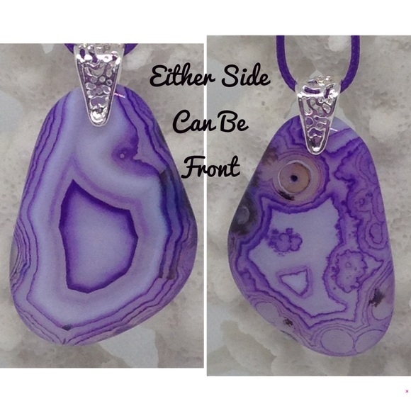 Handcrafted Jewelry - Very Unusual Agate Pendant Necklace on Waxed Cord